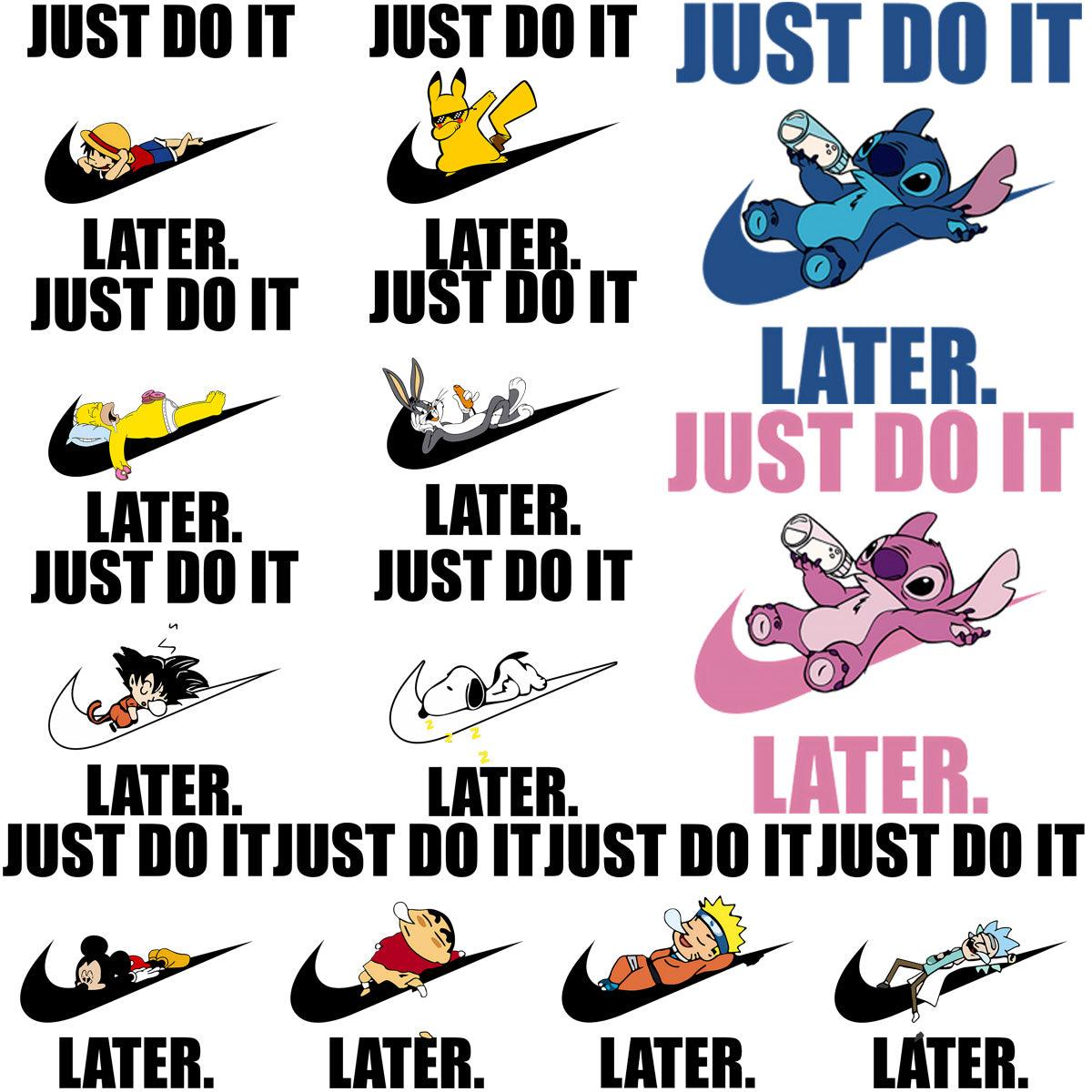 12 Swoosh Just Do It Later Cartoon Designs Bundle PNG