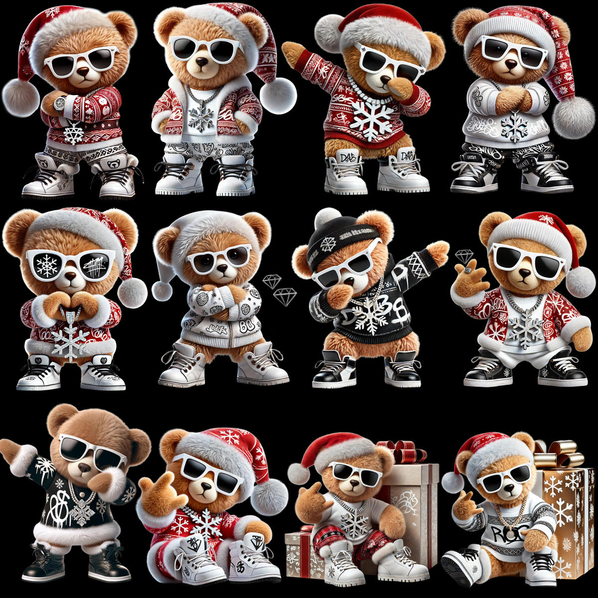 20 Christmas Teddy Bear Designs Bundle PNG