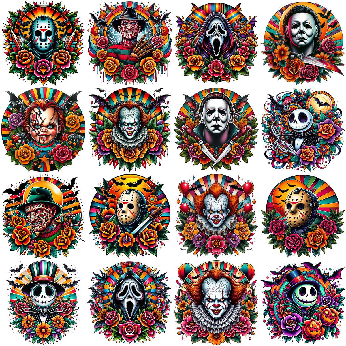 18 Horror Halloween Movies Slashers Tattoo Designs Bundle PNG