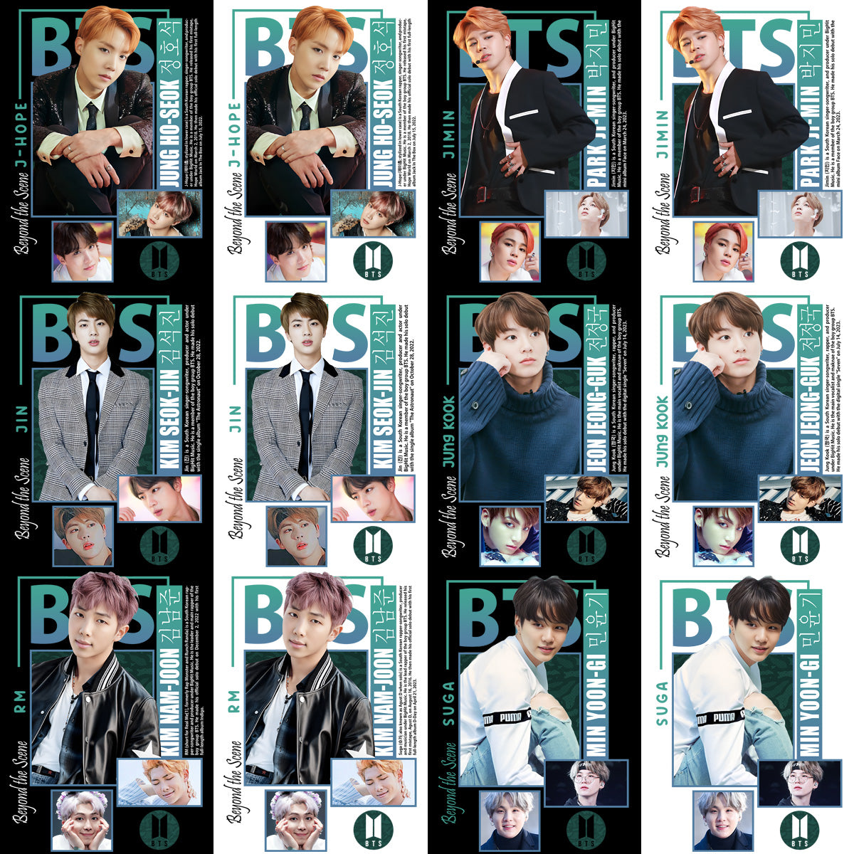 7 KPOP Stars BTS Streetwear Black + White Designs Bundle PNG