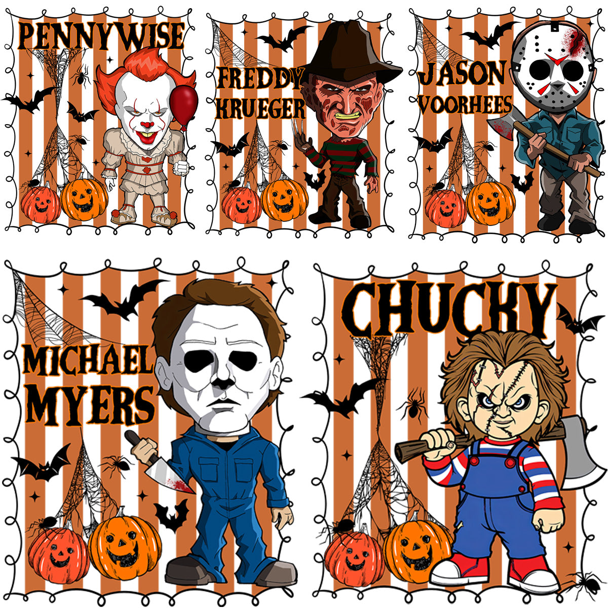 5 Horror Slashers Circus Designs Bundle PNG