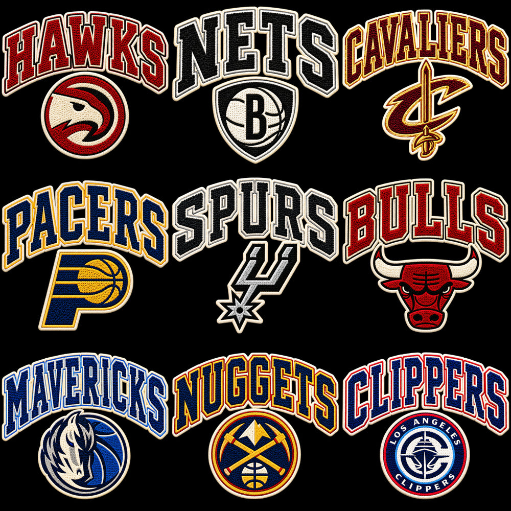 30 Basketball Faux Embroidery Teams Logo Chenille Patch Designs Bundle PNG