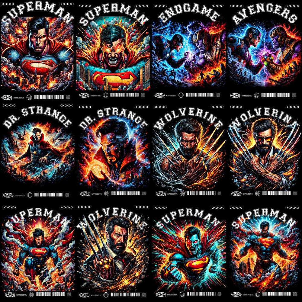 30 Comics Super Heroes Halftone Streetwear Designs Bundle PNG