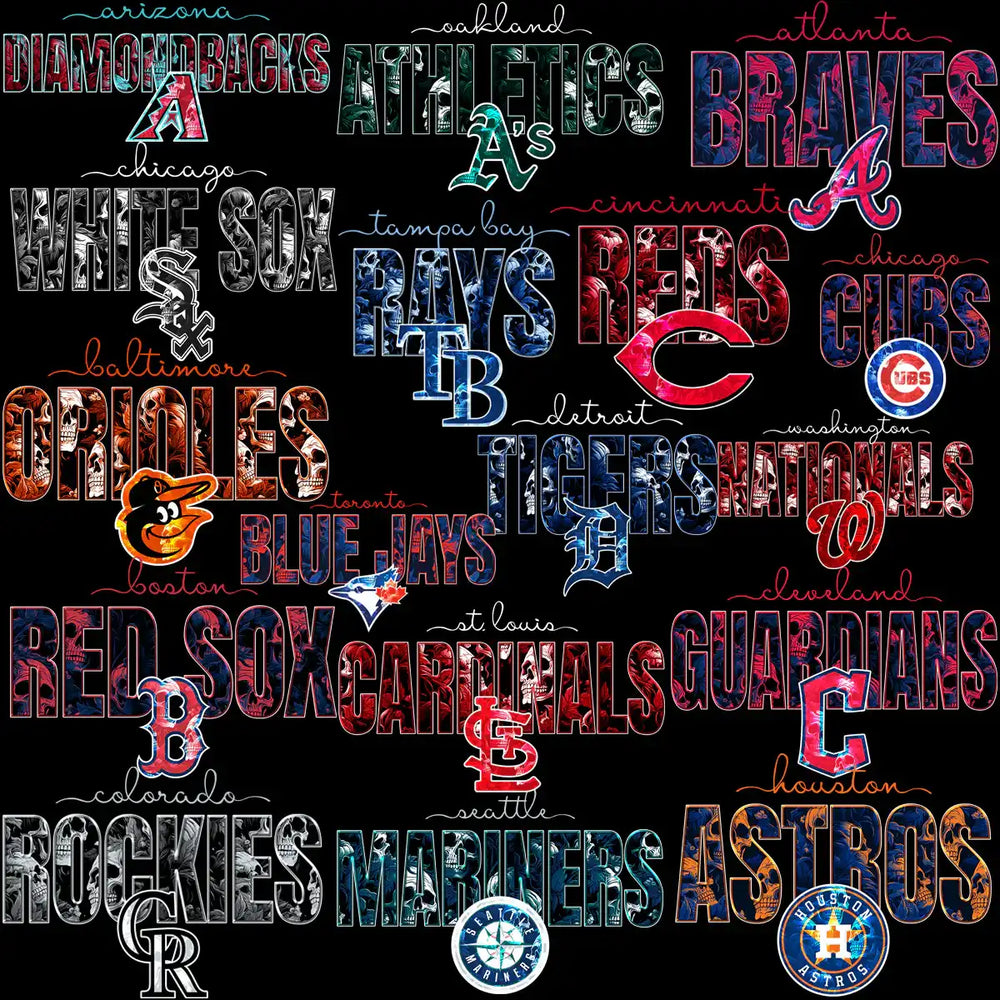 30 Baseball Teams Gothic Skulls Designs Bundle PNG