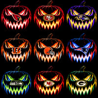 Lade Bild in die Galerieansicht, 32 Football Teams Glowing Pumpkin Logos Black Knockout Designs Bundle PNG
