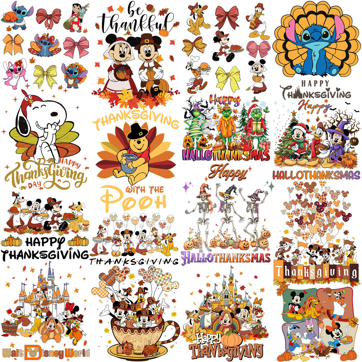 55 Thanksgiving Mix Cartoon Fall V2 Designs Bundle PNG