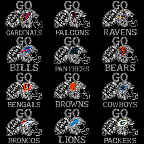 32 Go Football Teams Glam Helmet Rhinestone Designs Bundle PNG