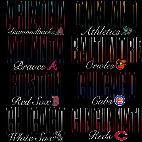 30 Baseball Teams Name Typography Gradient Logo Designs Bundle PNG