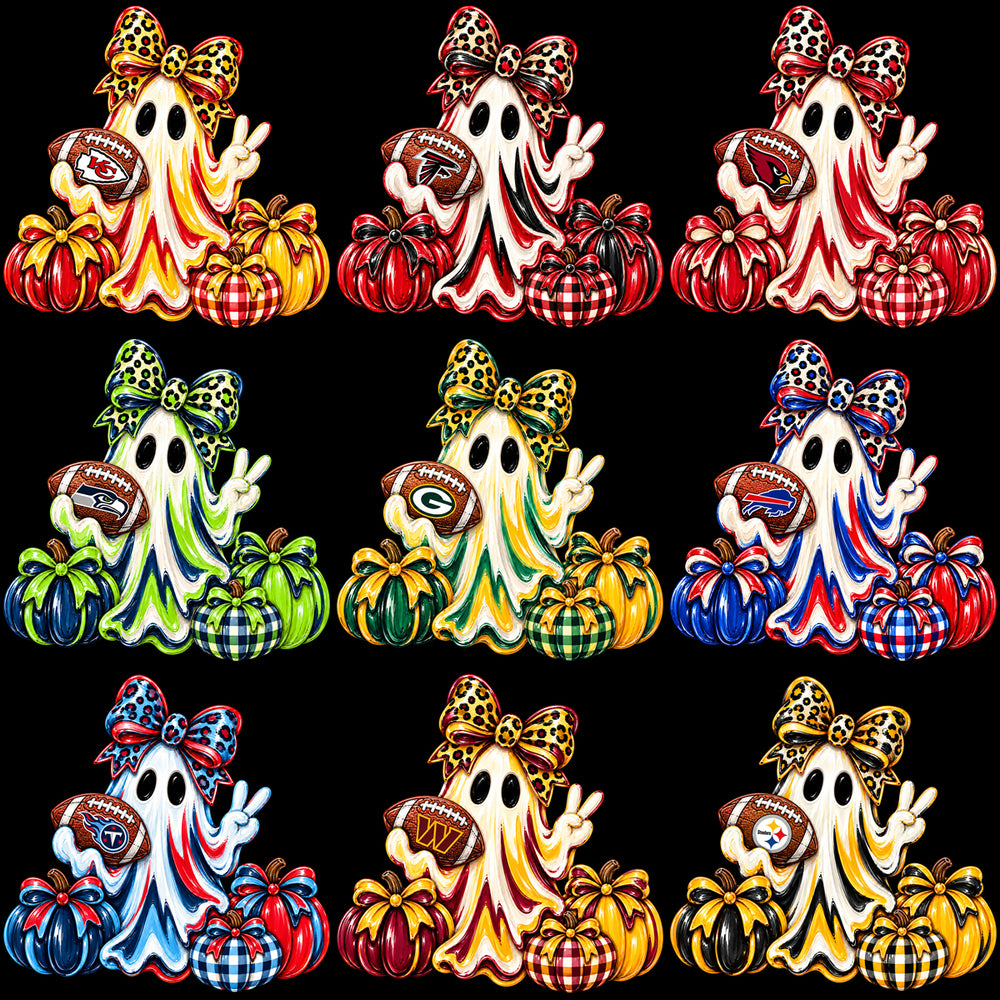 32 Football Teams Ghost Pumpkin Coquette Bow Designs Bundle PNG