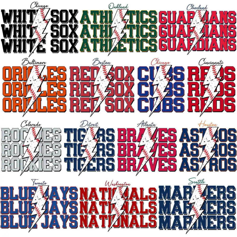 30 Baseball Teams Team Names Thunder Designs Bundle PNG