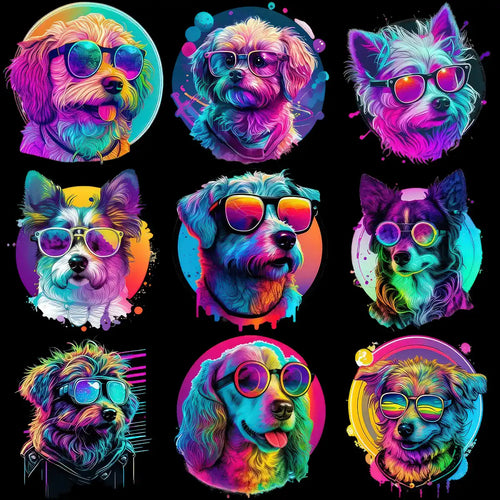 25 Neon Dogs Animals Designs Bundle PNG