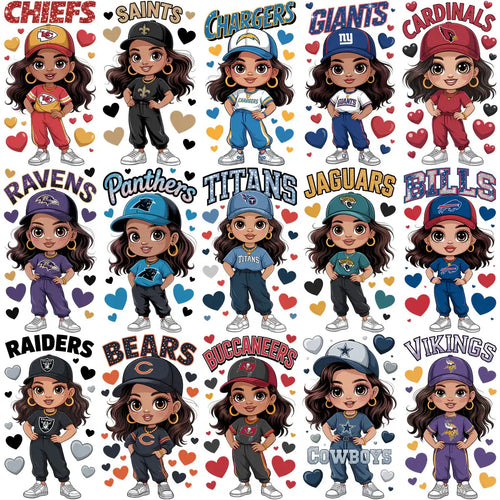 32 Football Teams Fan Girl Designs Bundle PNG
