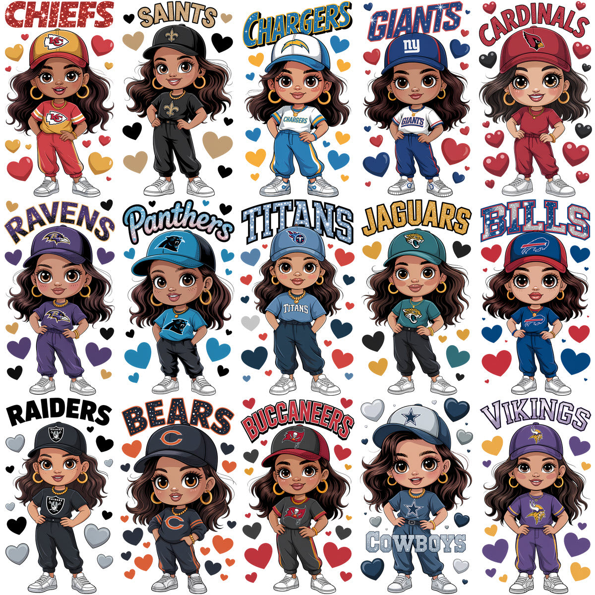 32 Football Teams Fan Girl Designs Bundle PNG