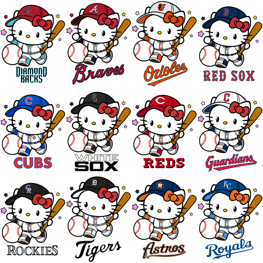 30 Baseball League Teams Logo Hello Kitty Designs Bundle PNG SVG