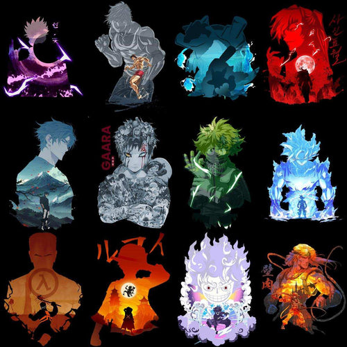 Paquete PNG de 18 diseños de siluetas de héroes de anime