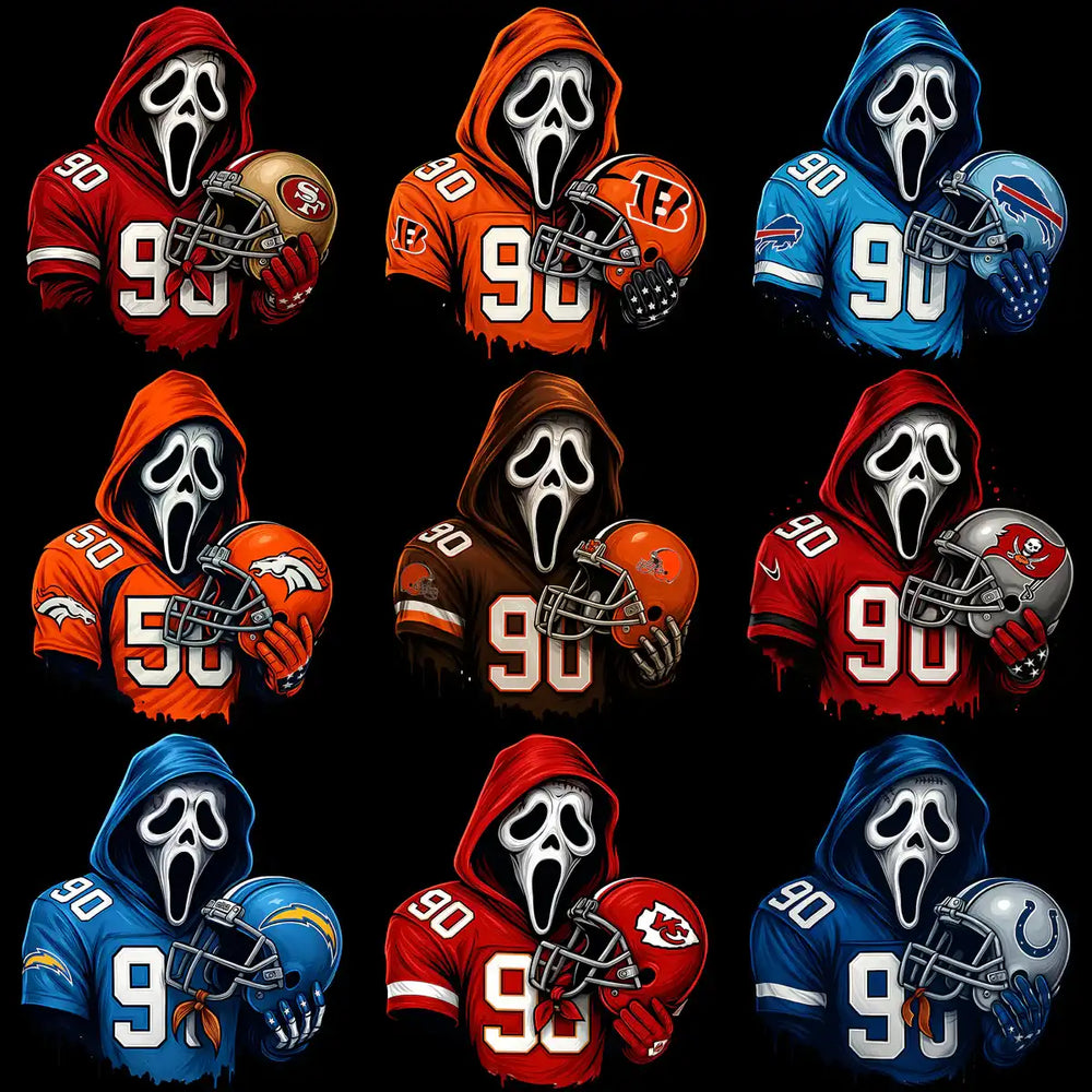 32 Football Logo Teams Ghostface Horror Designs Bundle PNG