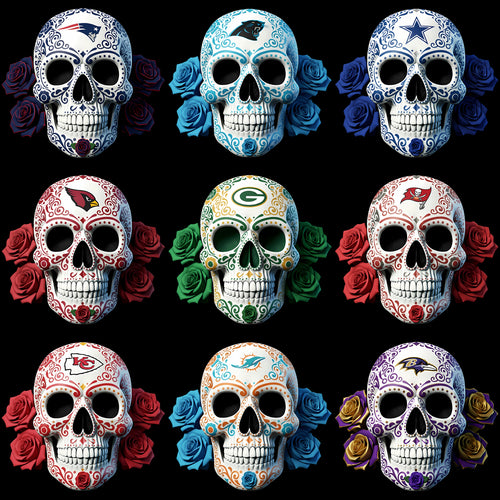 32 Football Teams Floral Days of the Deads Skull Designs Bundle PNG