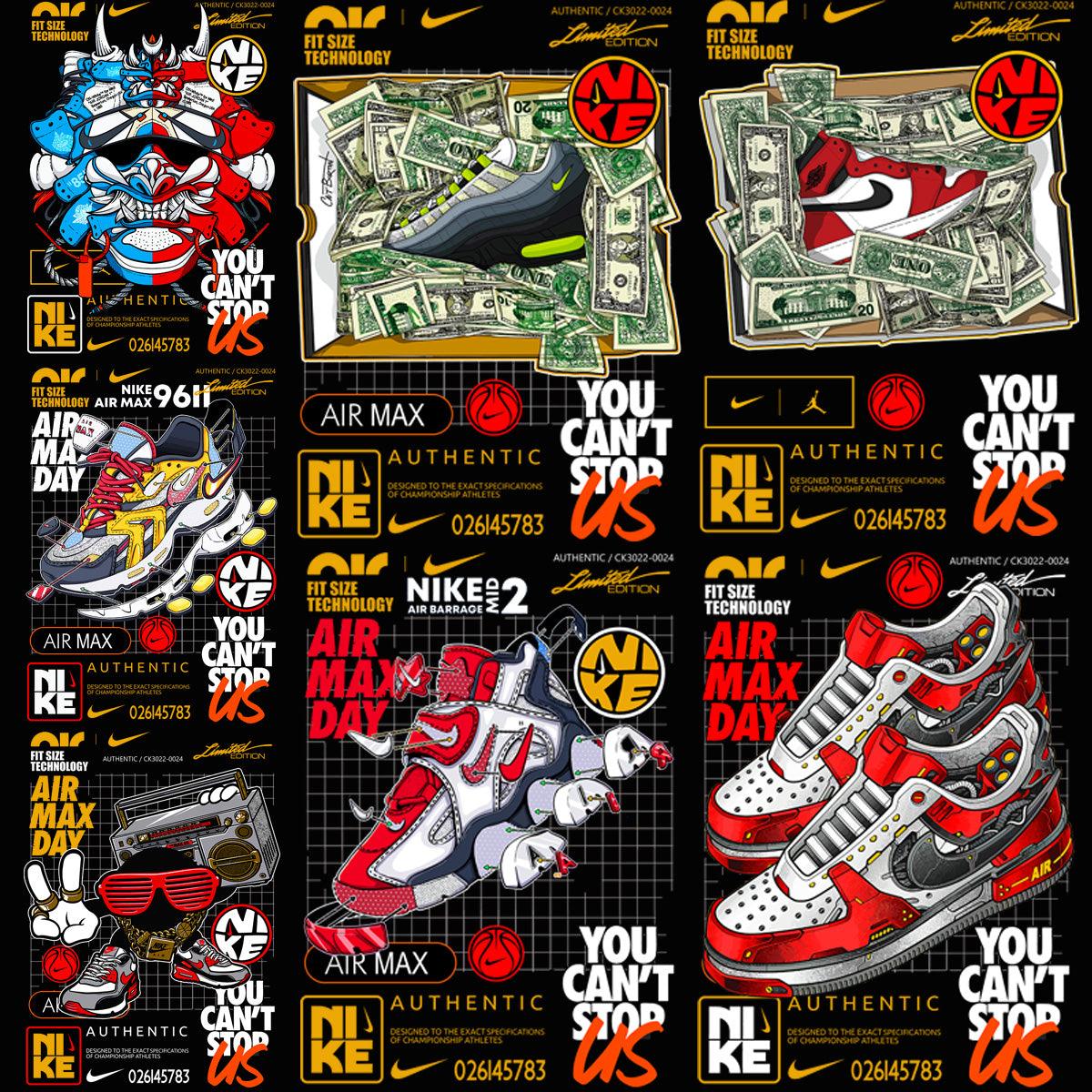 7 Shoes Brand Streetwear Swoosh Designs Bundle PNG + PSD