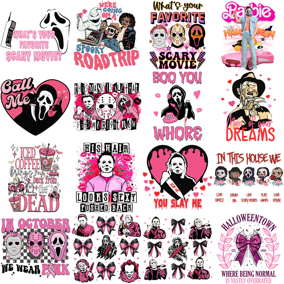 55 Halloween Pink October Horror Designs Bundle PNG