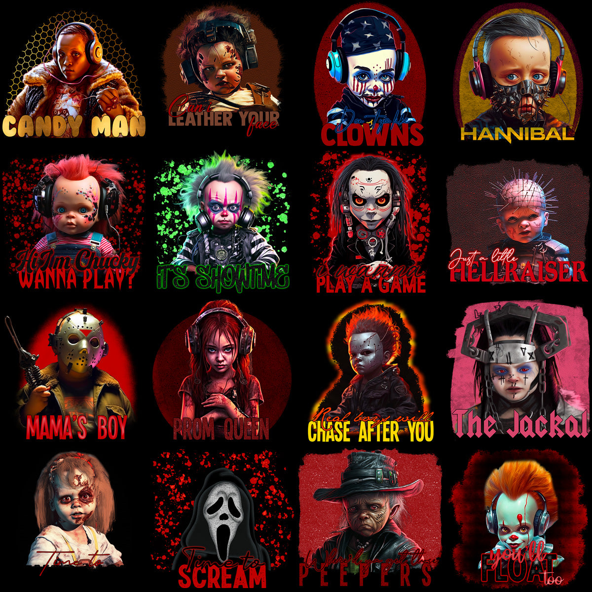 15 Halloween Horror Kids Designs Bundle PNG