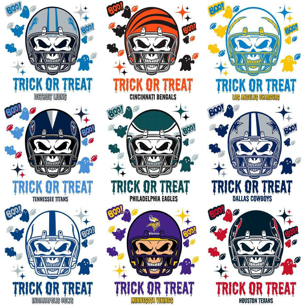 30 Trick or Treat Halloween Helmet Football Designs Bundle PNG