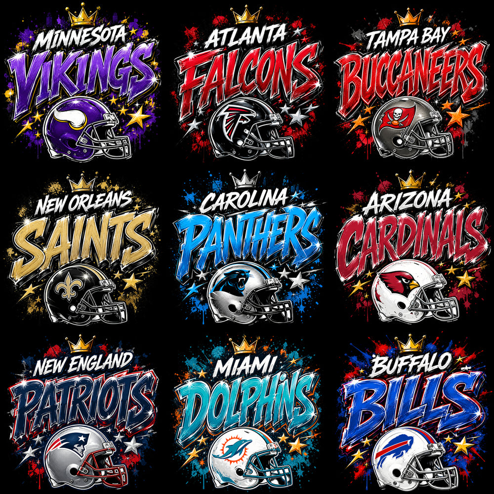 32 Graffiti Football Teams Helmet Crown Designs Bundle PNG