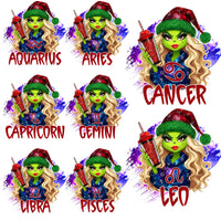 Load image into Gallery viewer, 12 Festive Zodiac Christmas Tumbler Grinch Girl Designs Bundle PNG
