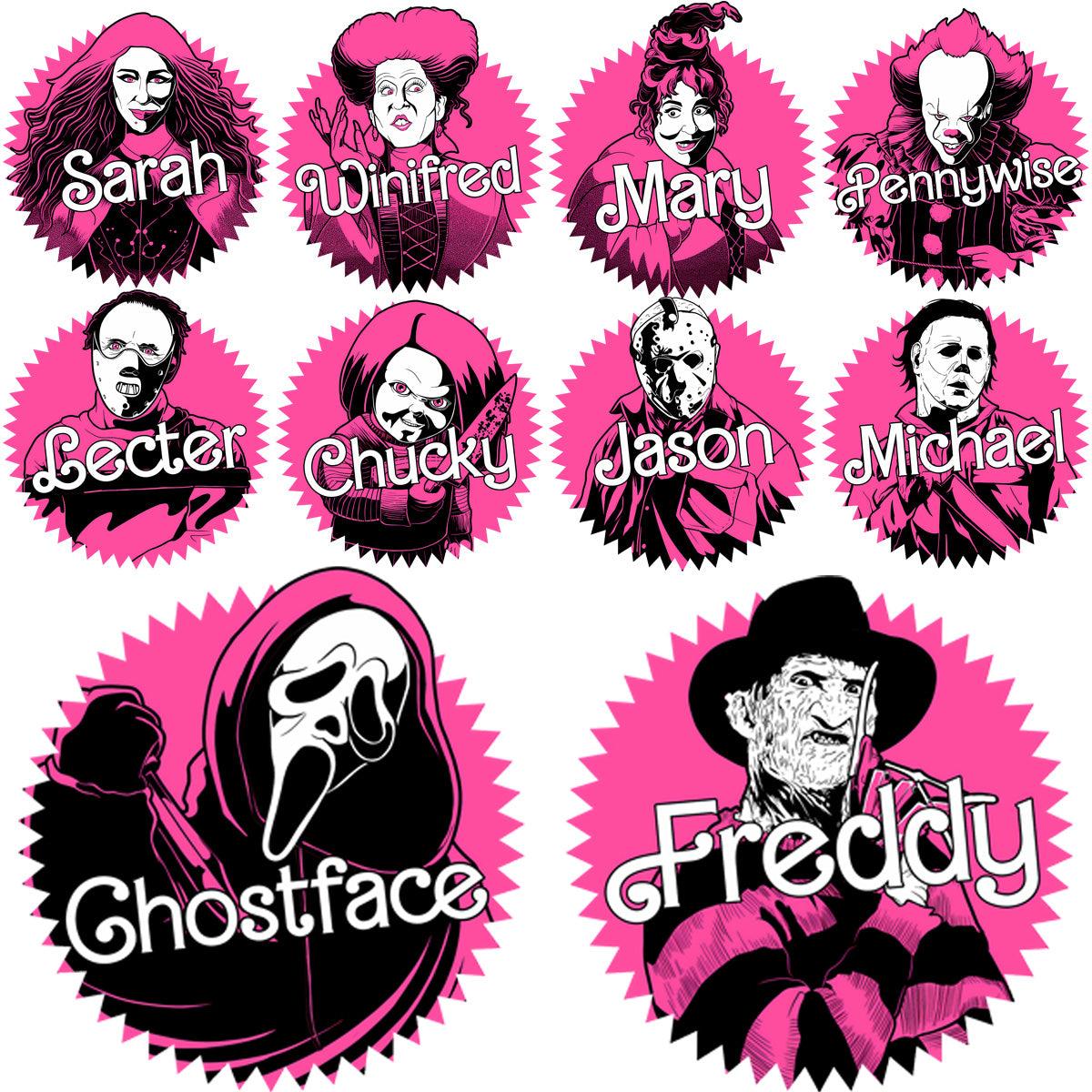 10 Halloween Pink Horror Movie Designs Bundle PNG