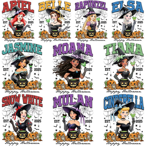 10 Happy Halloween 2025 Princess Witches Designs Bundle PNG