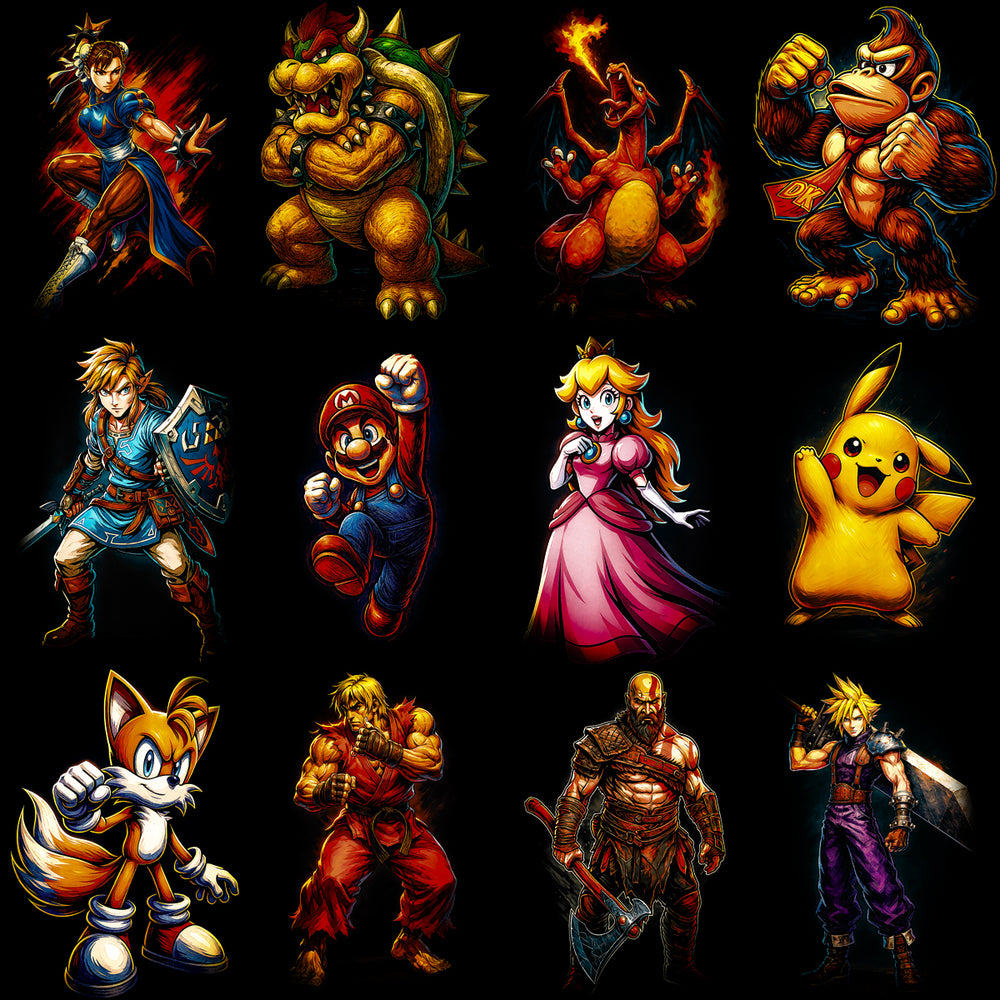 96 Mixed Legends Gaming V2 Streetwear Halftone Designs Bundle PNG