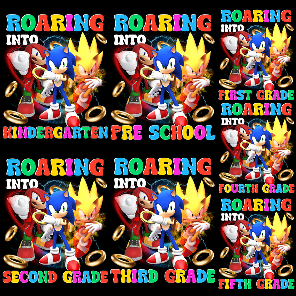7 Back to School Roaring into Sonic Kids Designs Bundle PNG