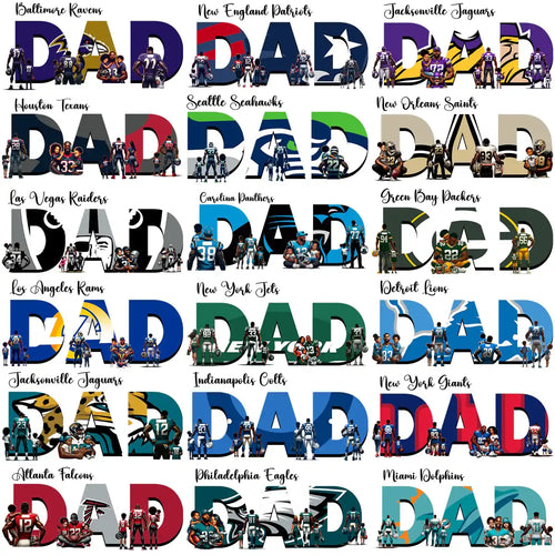 Paquete de 28 diseños deportivos PNG para el Día del Padre, papá, de equipos de fútbol