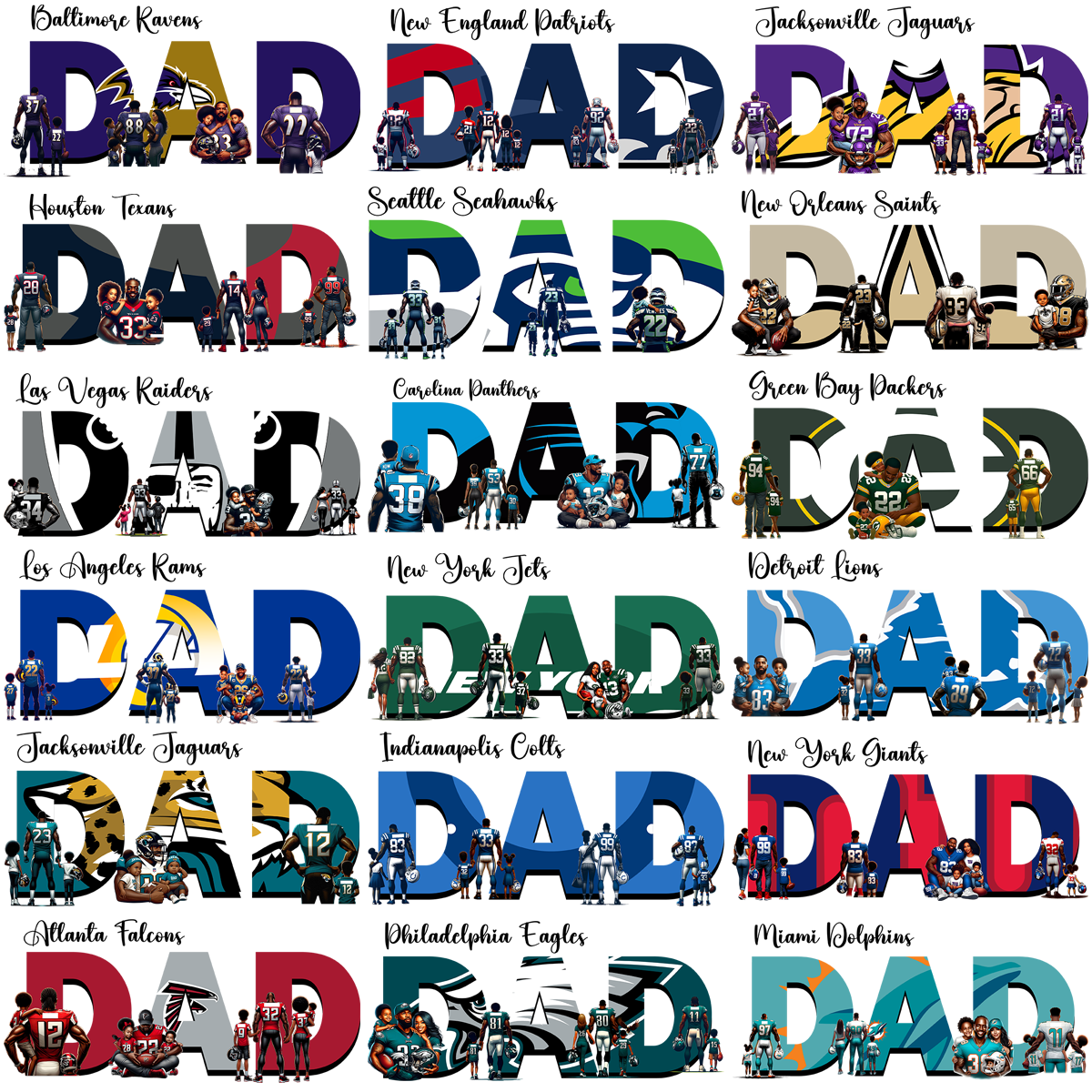 28 Football Teams Dad Father's Day Sport Designs Bundle PNG