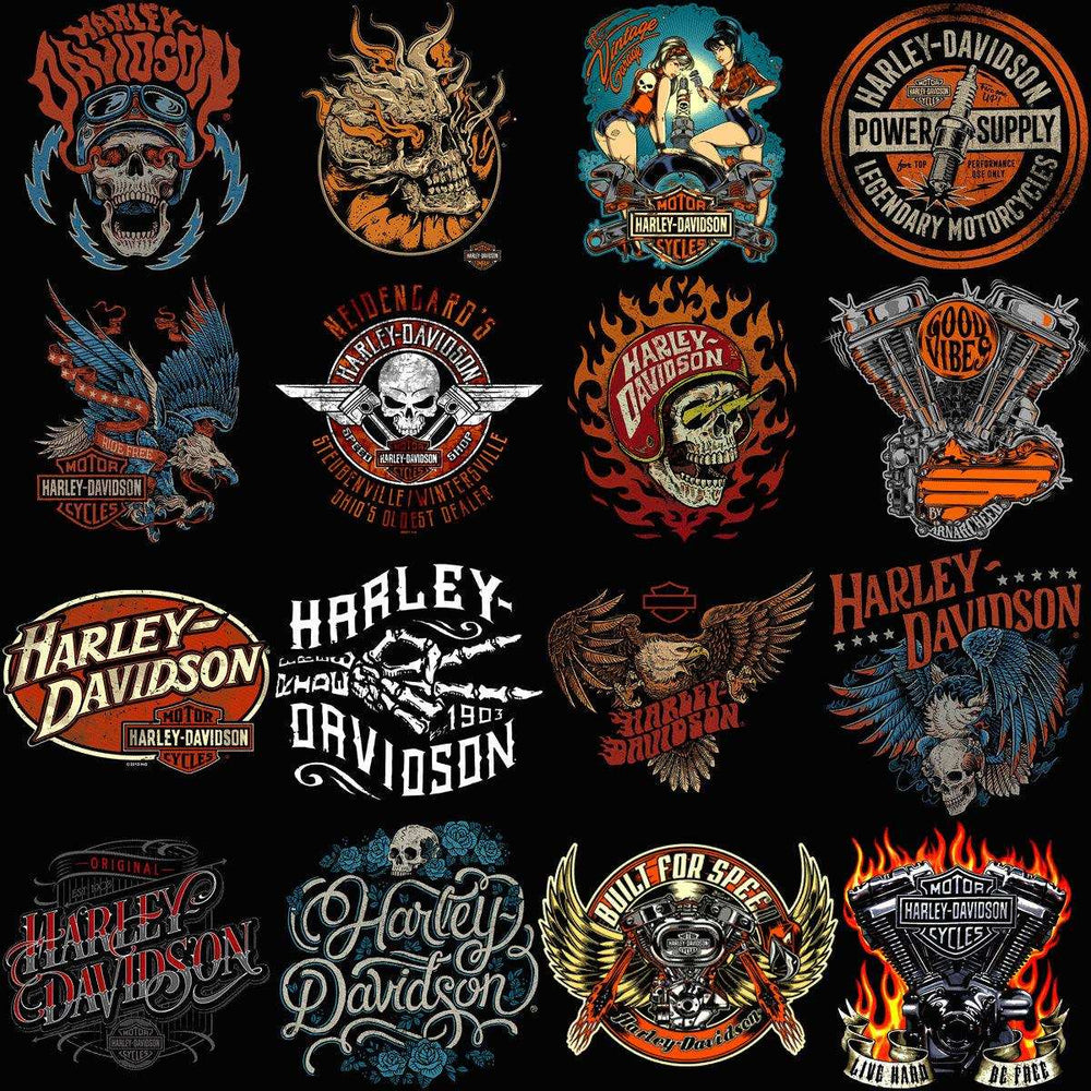 35 Biker Halftone Motorcycle Harley Davidson Designs Bundle PNG
