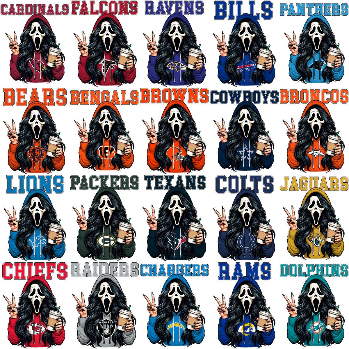 32 Movie Ghostface Scream Girl Football Designs Bundle PNG