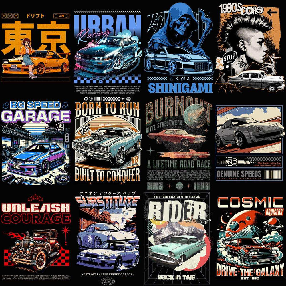 48 Cars Streetwear Designs Bundle PNG
