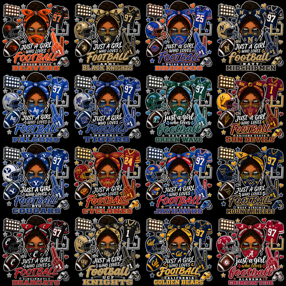 70 College Just A Girl Who Loves Football NCAA Teams Designs Bundle PNG