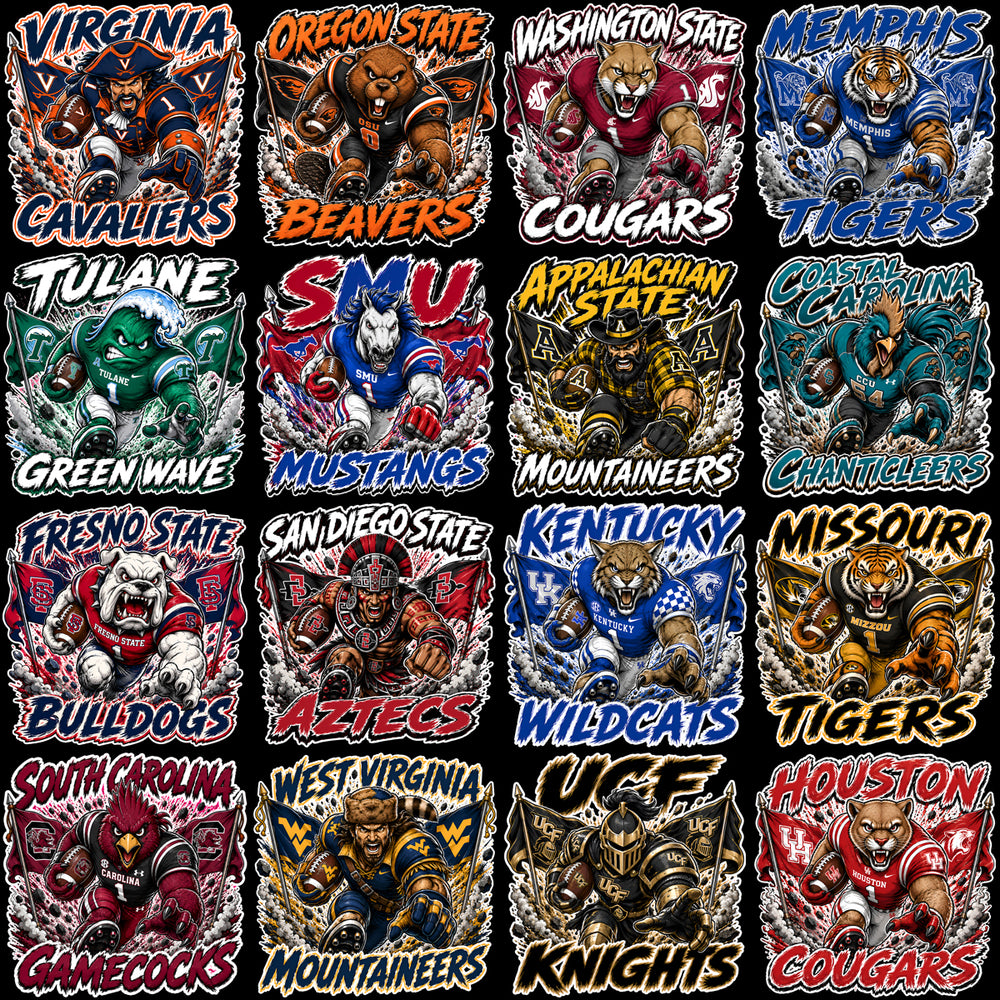 89 College Football NCAA Teams Mascots Designs Bundle PNG