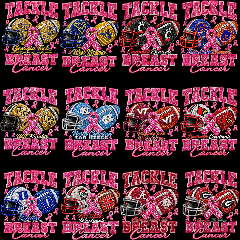 65 College Football NCAA Teams Tackle Breast Cancer Awareness Designs Bundle PNG