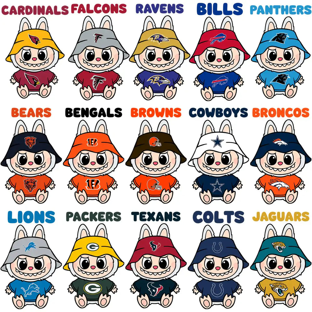 32 Labubu Cartoon Football Teams Designs Bundle PNG