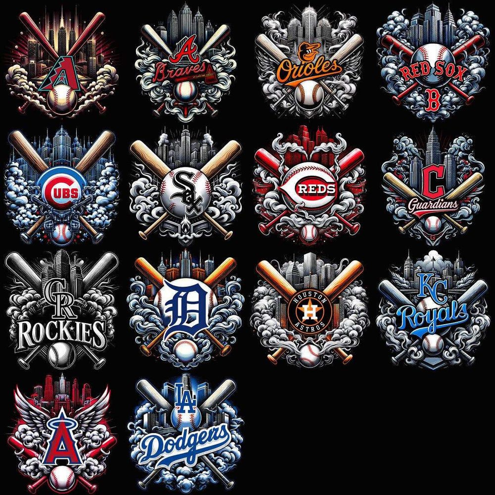 30 Baseball Smoke Teams Designs Bundle PNG