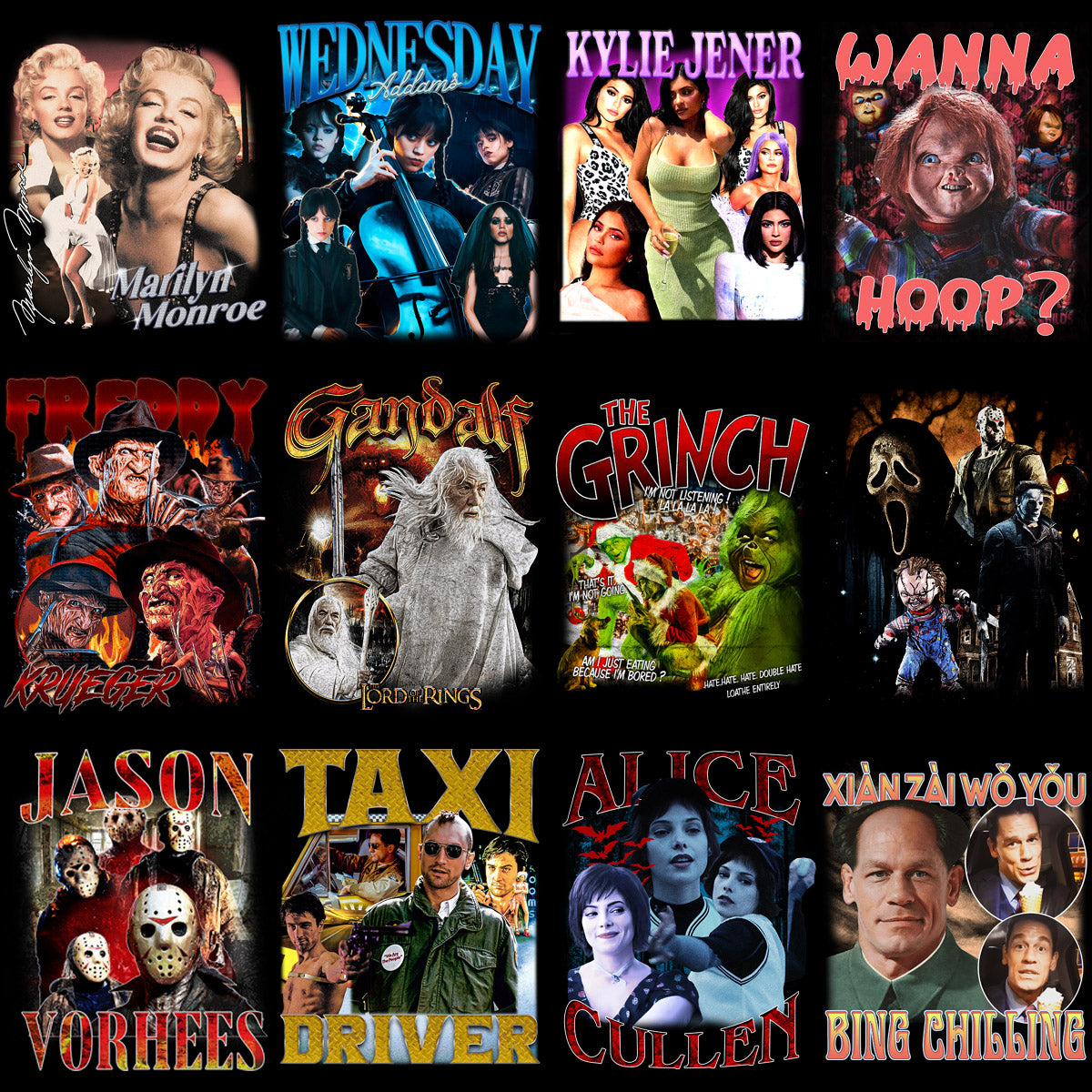 33 Movies Stars Bootleg Designs Bundle PNG