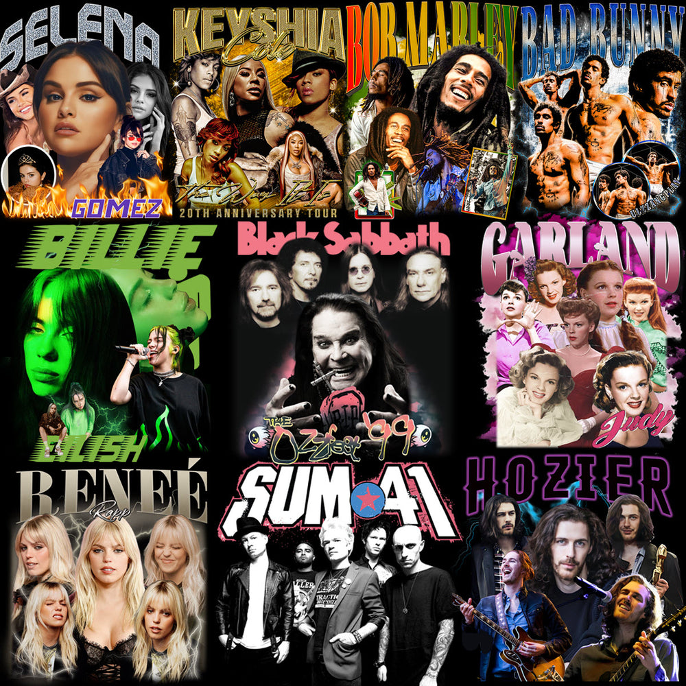 60 Celebrity Music Stars Bootleg Artists Designs Bundle PNG