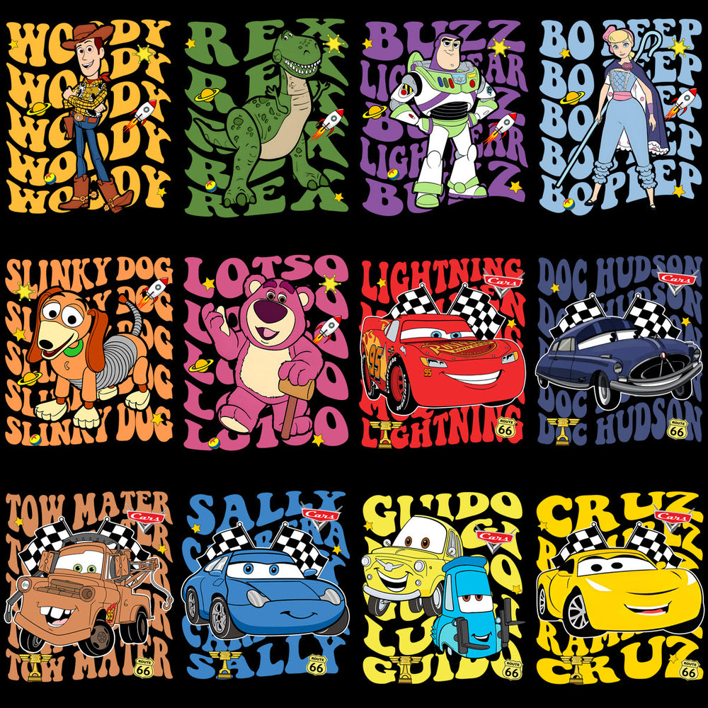 32 Wavy Front And Back Cartoons Mixed Designs Bundle PNG