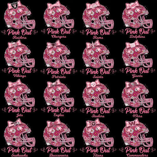 32 Pink Out Floral October Cancer Awareness Football Helmet Teams Designs Bundle PNG