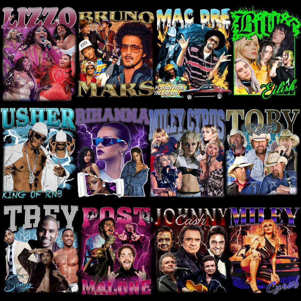 56 Music Stars Bootleg Artists Mixed Designs Bundle PNG