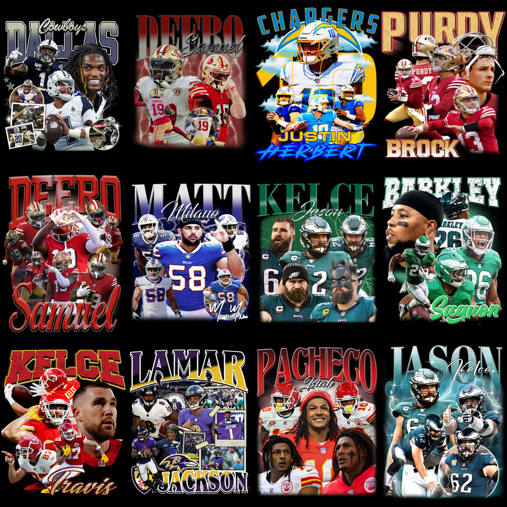48 Football Players Bootleg Designs Bundle PNG