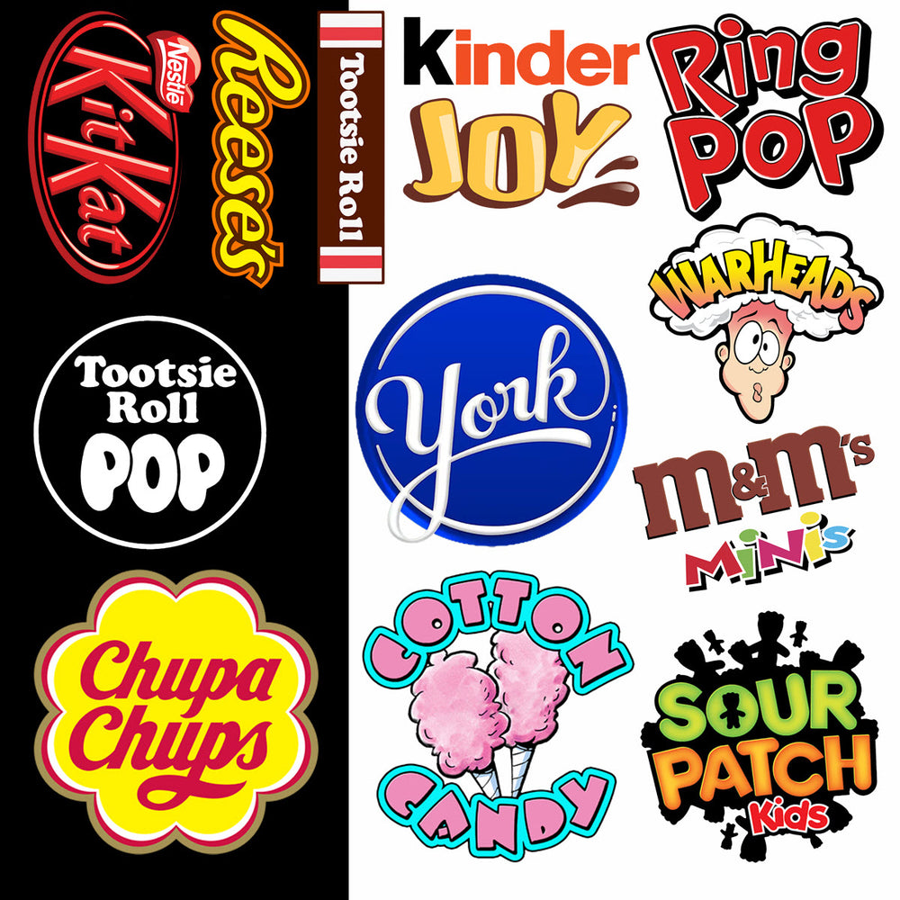70 Snack Candy Chocolate Brands Logos Designs Bundle PNG