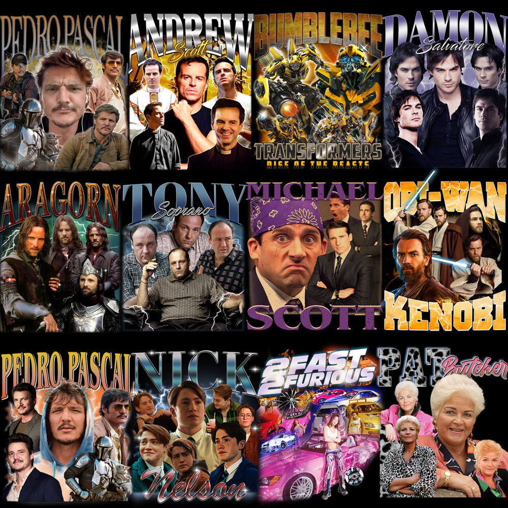 60 Celebrity TV Series Movies Artists Bootleg Designs Bundle PNG