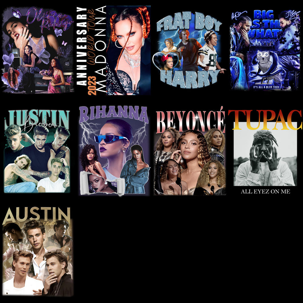 60 Celebrity Music Stars Bootleg Artists Designs Bundle PNG